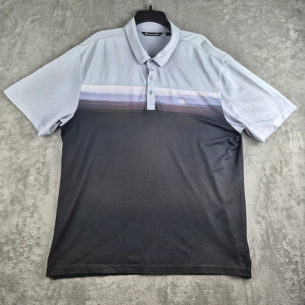 Travis Mathew Golf Polo Mens XXL Black Grey Performance‎ Stretch Short Sleeve